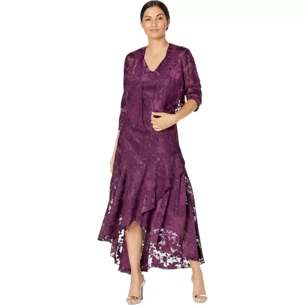 Alex Evenings Womens Sleeveless Printed Chiffon MidLength Dress with JacketPlum