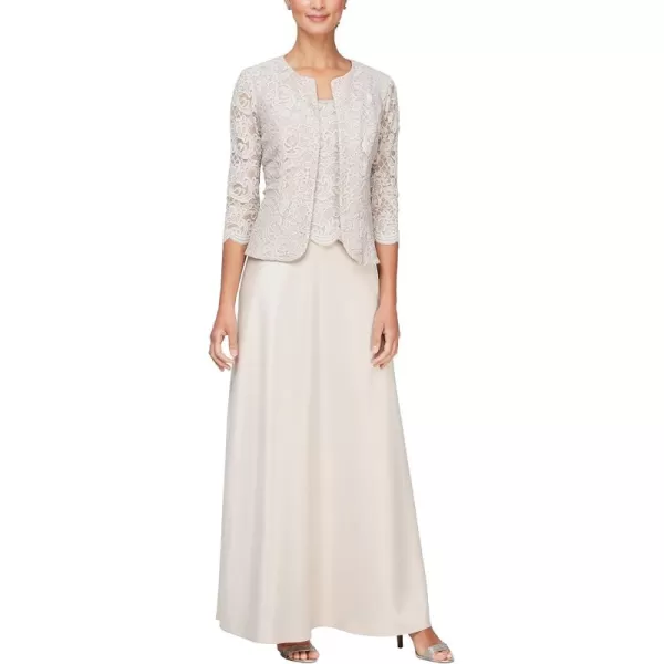 imageAlex Evenings Womens Two Piece Mother of The Bride Dress with Lace Jacket Petite and Regular Sizes Classic Taupe 18