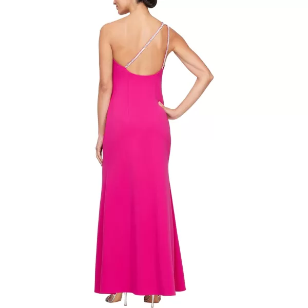 imageAlex Evenings Womens Long Length One Shoulder Dress with Slit Perfect for Wedding Guest Summer Or Spring EventsFuchsia Rhinestone