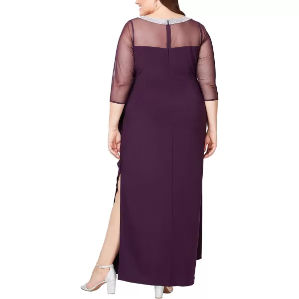 imageAlex Evenings Womens Long Matte Jersey Mother of The Bride Dress with 34 Sleeves Plus SizeEggplant Illusion