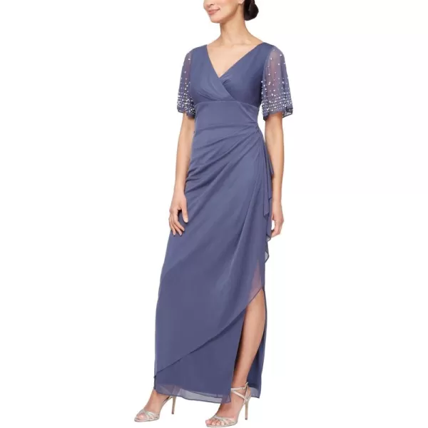 imageAlex Evenings Womens Flutter Sleeve Long Mother of The Bride Dress with Ruched Empire Waist Petite and Regular SizesViolet Flutter