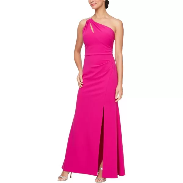 imageAlex Evenings Womens Long Length One Shoulder Dress with Slit Perfect for Wedding Guest Summer Or Spring EventsFuchsia Rhinestone