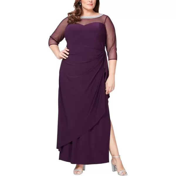 imageAlex Evenings Womens Long Matte Jersey Mother of The Bride Dress with 34 Sleeves Plus SizeEggplant Illusion