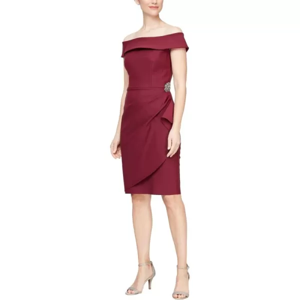 imageAlex Evenings Womens Slimming Short OffTheShoulder Sheath DressWine Fold Over