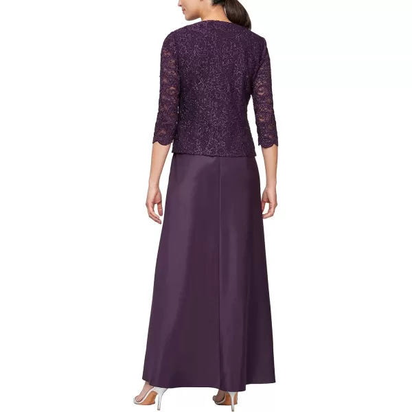 imageAlex Evenings Womens Two Piece Mother of The Bride Dress with Lace Jacket Petite and Regular SizesAubergine