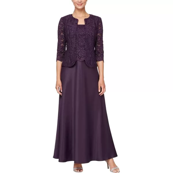 imageAlex Evenings Womens Two Piece Mother of The Bride Dress with Lace Jacket Petite and Regular SizesAubergine