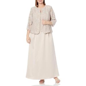 imageAlex Evenings Womens Long Two Piece Mother of The Bride Dress with Lace Jacket Wedding Guest FormalTaupe