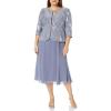 imageAlex Evenings Womens Tea Length Mother of The Bride Jacket Dress Formal Events Wedding Guest Plus SizeSteel Blue