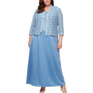 imageAlex Evenings Womens Plus Size Long ALine Mock Dress with JacketAntiqueBlue