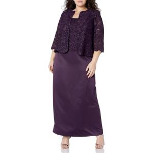 imageAlex Evenings Womens Plus Size Long ALine Mock Dress with JacketAubergine