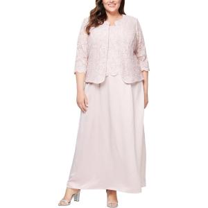 imageAlex Evenings Womens Plus Size Long ALine Mock Dress with JacketBlush