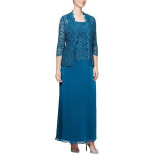 imageAlex Evenings Womens Plus Size Long ALine Mock Dress with JacketCobalt