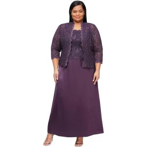 imageAlex Evenings Womens Plus Size Long ALine Mock Dress with JacketEggplant