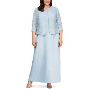 imageAlex Evenings Womens Plus Size Long ALine Mock Dress with JacketHydrangea