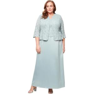 imageAlex Evenings Womens Plus Size Long ALine Mock Dress with JacketIce Sage