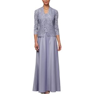 imageAlex Evenings Womens Plus Size Long ALine Mock Dress with JacketIris