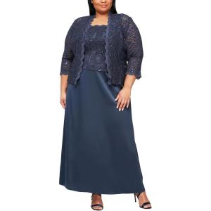 imageAlex Evenings Womens Plus Size Long ALine Mock Dress with JacketMidnight