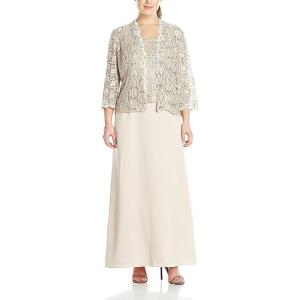 imageAlex Evenings Womens Plus Size Long ALine Mock Dress with JacketTaupe