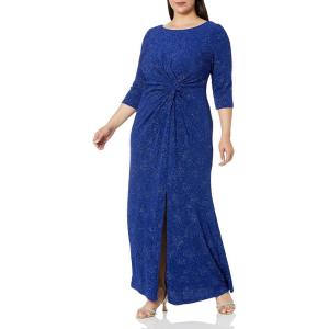 imageAlex Evenings Womens Plus Size Long Dress with Knot Front DetailElectric Blue Glitter