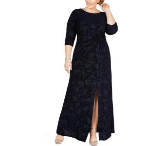 imageAlex Evenings Womens Plus Size Long Dress with Knot Front DetailNavy