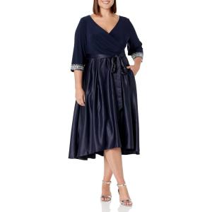 imageAlex Evenings Womens Plus Size Satin Ballgown Dress with SleeveNavy Beaded