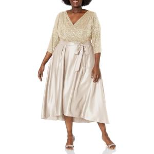 imageAlex Evenings Womens Plus Size Satin Ballgown Dress with SleeveTaupe