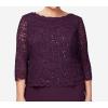 imageAlex Evenings Womens PlusSize Mock Dress with SequinLace BodiceDeep Plum