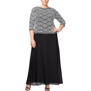 imageAlex Evenings Womens PlusSize Mock Dress with SequinLace BodiceBlackWhite