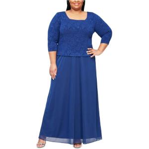 imageAlex Evenings Womens PlusSize Mock Dress with SequinLace BodiceElectric Blue