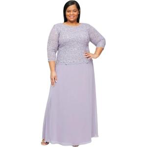 imageAlex Evenings Womens PlusSize Mock Dress with SequinLace BodiceHeather
