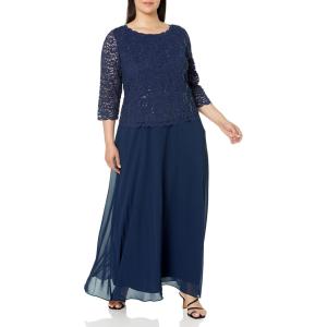 imageAlex Evenings Womens PlusSize Mock Dress with SequinLace BodiceNavy