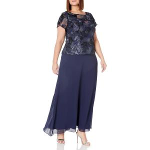 imageAlex Evenings Womens PlusSize Mock Dress with SequinLace BodiceNavy Soutache
