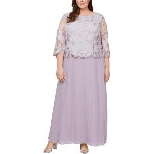 imageAlex Evenings Womens PlusSize Mock Dress with SequinLace BodiceSmokey Orchid Embroidery