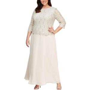 imageAlex Evenings Womens PlusSize Mock Dress with SequinLace BodiceTaupe