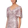 imageAlex Evenings Womens Long Mother of The Bride Sequin Dress with Cold Shoulder Flutter Sleeves Petite and Regular SizesBlush