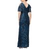 imageAlex Evenings Womens Long Mother of The Bride Sequin Dress with Cold Shoulder Flutter Sleeves Petite and Regular SizesDeep Ocean Blue