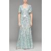 imageAlex Evenings Womens Long Mother of The Bride Sequin Dress with Cold Shoulder Flutter Sleeves Petite and Regular SizesIce Sage
