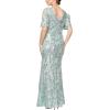 imageAlex Evenings Womens Long Mother of The Bride Sequin Dress with Cold Shoulder Flutter Sleeves Petite and Regular SizesIce Sage