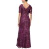 imageAlex Evenings Womens Long Mother of The Bride Sequin Dress with Cold Shoulder Flutter Sleeves Petite and Regular SizesPlum Flutter