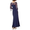 imageAlex Evenings Womens Long Shift Dress with Illusion Neckline Petite and Regular SizesNavy