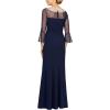 imageAlex Evenings Womens Long Shift Dress with Illusion Neckline Petite and Regular SizesNavy