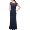 imageAlex Evenings Womens Long Shift Dress with Illusion Neckline Petite and Regular SizesNavy Embroidery
