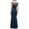imageAlex Evenings Womens Long Shift Dress with Illusion Neckline Petite and Regular SizesNavy Scallop