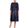 imageAlex Evenings Womens PlusSize Tea Length Aline Dress with Tie BeltNavy