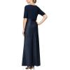 imageAlex Evenings Womens Satin Ballgown Formal Event Dress with Pockets and Tie Belt Petite and Regular SizesNavy Satin