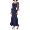 imageAlex Evenings Womens Long Shift Dress with Illusion Neckline Petite and Regular SizesNavy