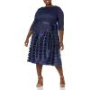 imageAlex Evenings Womens PlusSize Tea Length Aline Dress with Tie BeltNavy
