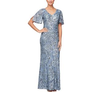 imageAlex Evenings Womens Long Mother of The Bride Sequin Dress with Cold Shoulder Flutter Sleeves Petite and Regular SizesHydrangea