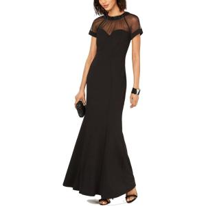imageAlex Evenings Womens Long Shift Dress with Illusion Neckline Petite and Regular SizesBlack Dress