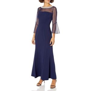 imageAlex Evenings Womens Long Shift Dress with Illusion Neckline Petite and Regular SizesNavy